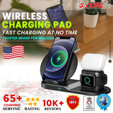 Wireless Charger 3 in 1 10W / 15W Qi Fast Charging Pad Dock Station Travel Chargers for Multiple Devices for iPhones, Android, Galaxy S- Series, Watch, Earbuds - 5 Core WCR 3